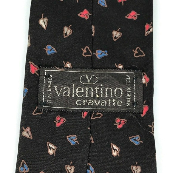 Valentino 834 Black Silk Tie Leaves Fall Theme Slim Classic 3" Necktie Italy - Picture 4 of 7
